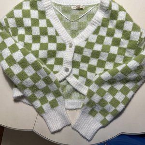 LA Hearts Checked Crop Cardigan